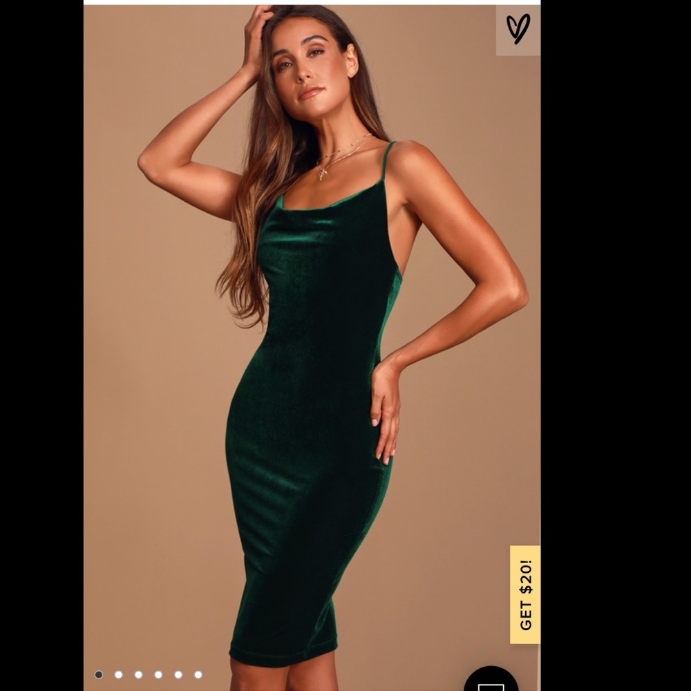 Lulu’s Jazzy Belle Dark Green Velvet Dress size M